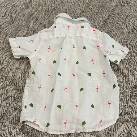 Janie and Jack 100% linen flamingo button down shirt size 18-24 mths - Picture 3 of 3